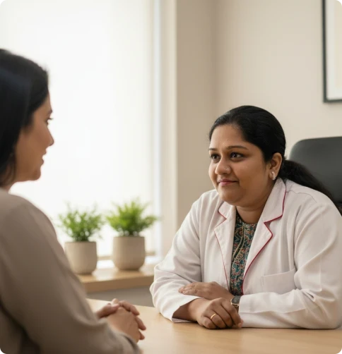 Dr. Sushree Patra speaking with a patient